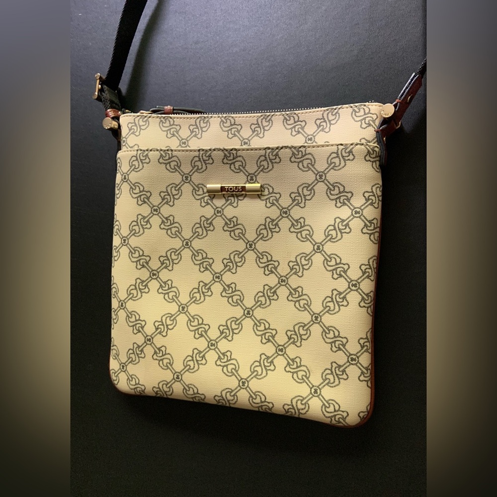 Tous Vintage Cream and Black Crossbody Bag with Monogram Pattern